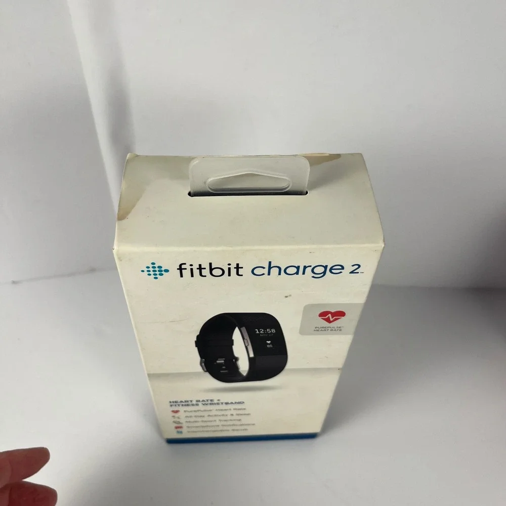 Fitbit Charge 2 Heart Rate Fitness Wristband Black Stainless Steel Large New